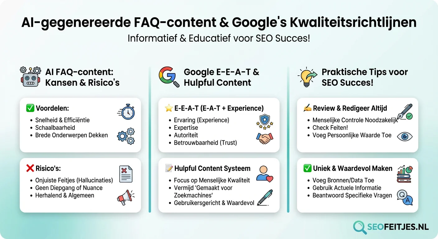Infographic over: AI-gegenereerde FAQ-content en Google's kwaliteitsrichtlijnen