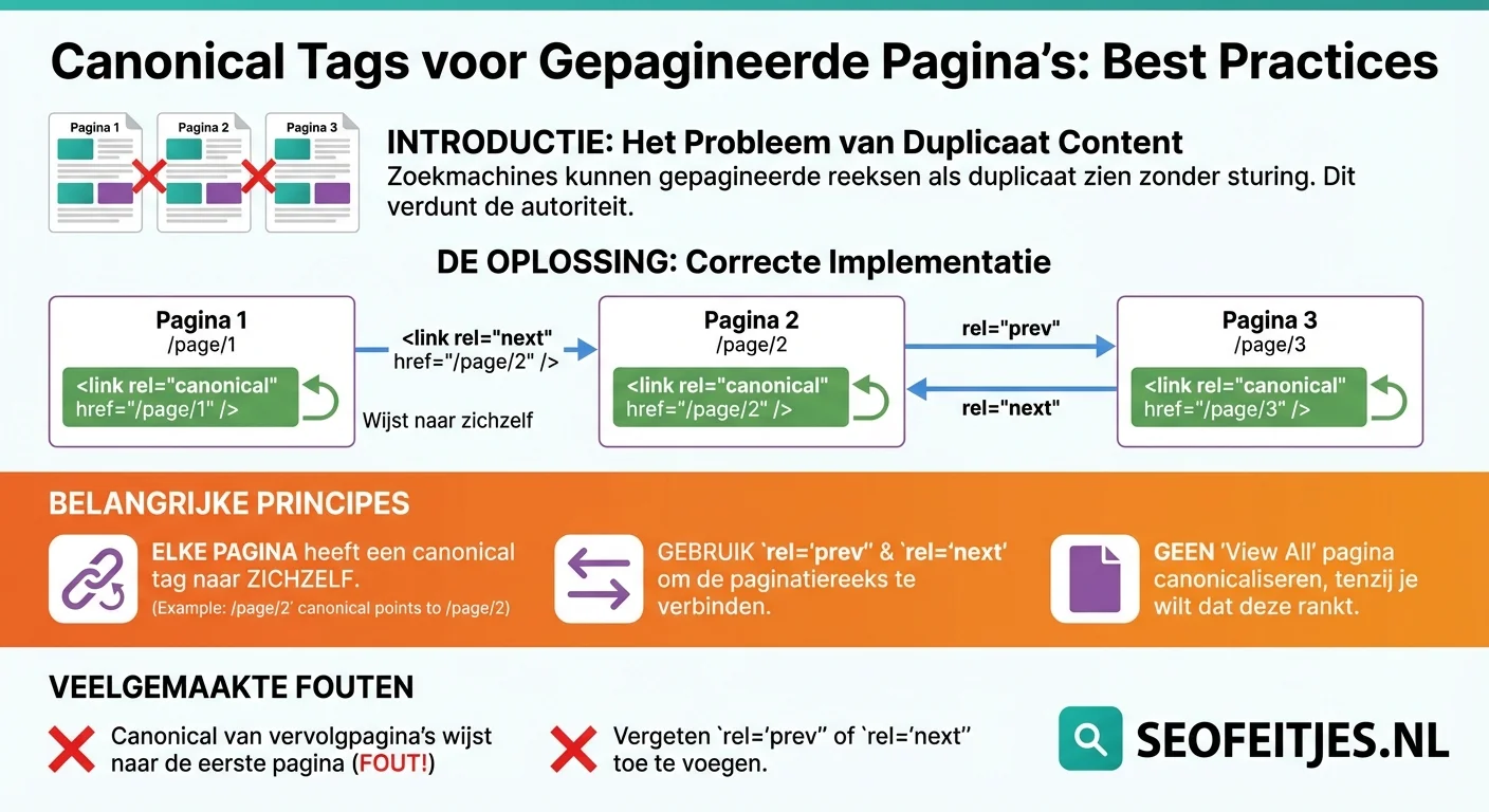 Infographic over: Canonical tags voor gepagineerde pagina's