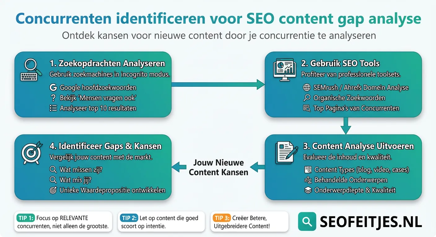 Infographic over: Concurrenten identificeren voor SEO content gap analyse