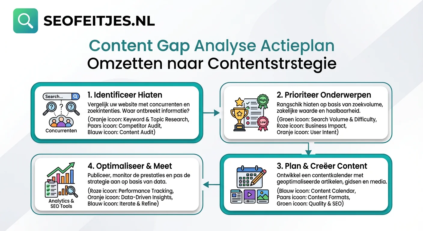 Infographic over: Content gap analyse actieplan omzetten naar contentstrategie