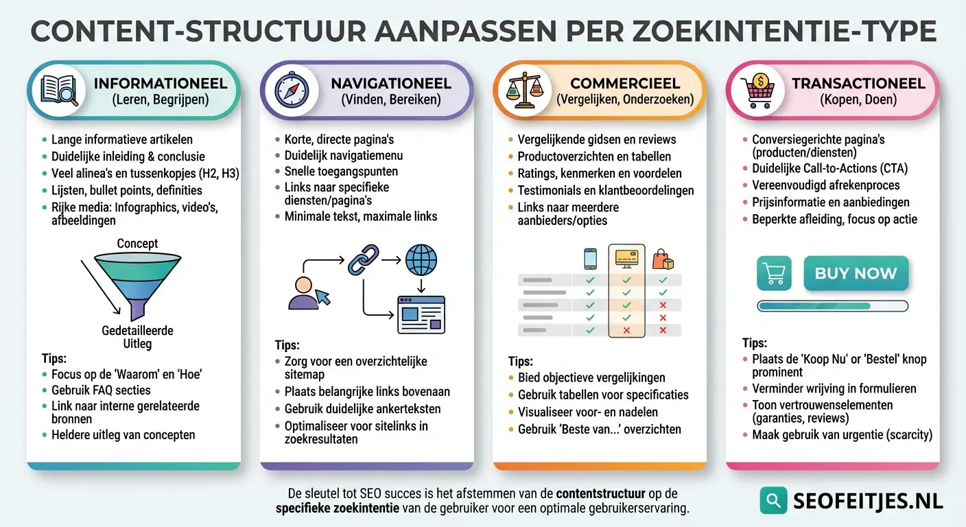 Infographic over: Content-structuur aanpassen per zoekintentie-type