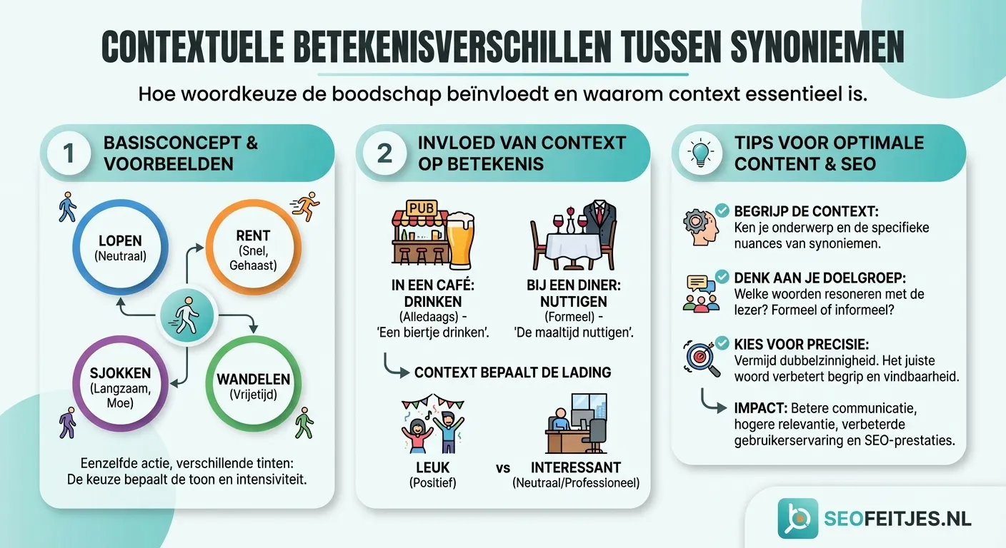 Infographic over: Contextuele betekenisverschillen tussen synoniemen