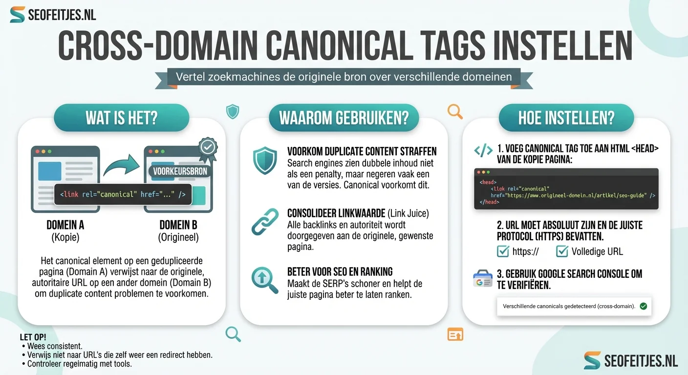 Infographic over: Cross-domain canonical tags instellen