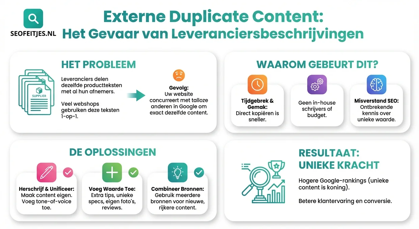 Infographic over: Externe duplicate content door leveranciersbeschrijvingen