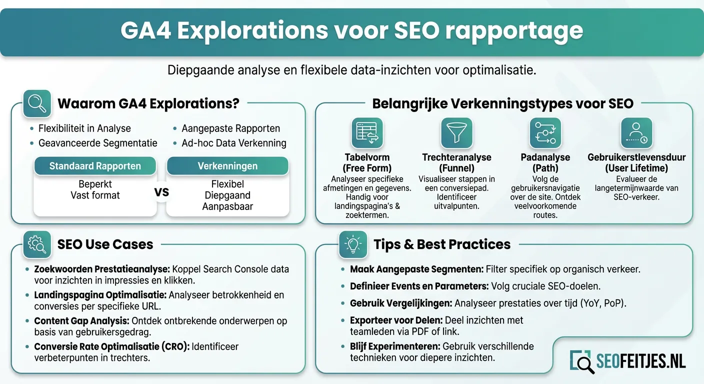 Infographic over: GA4 Explorations voor SEO rapportage