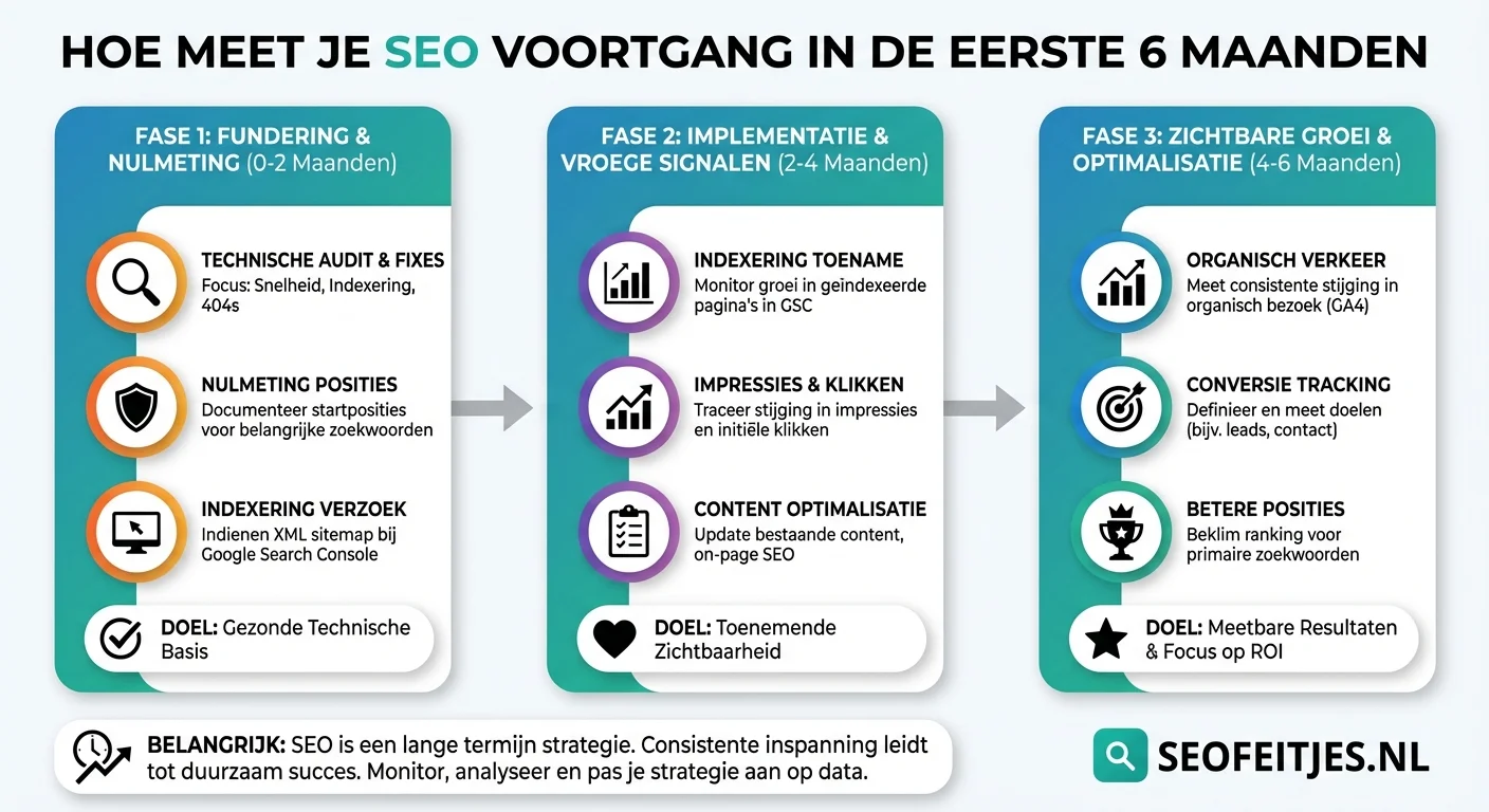 Infographic over: Hoe meet je SEO voortgang in de eerste 6 maanden