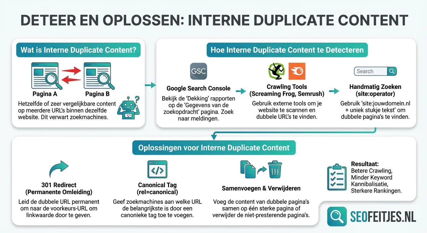 Infographic over: Interne duplicate content detecteren en oplossen