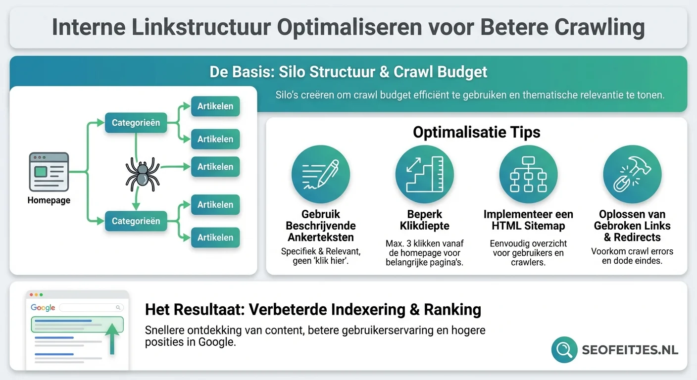 Infographic over: Interne linkstructuur optimaliseren voor betere crawling