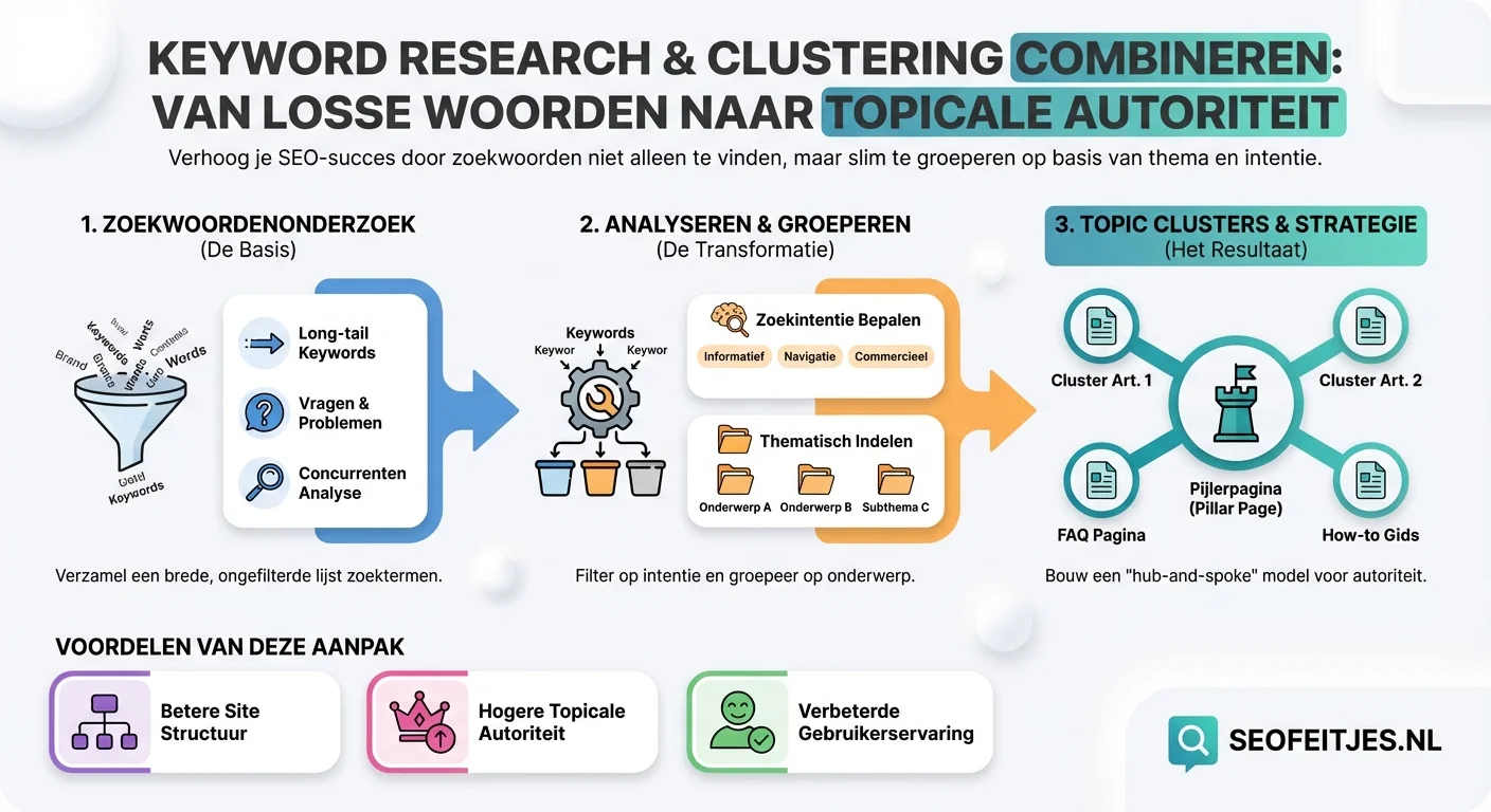 Infographic over: Keyword research en clustering combineren