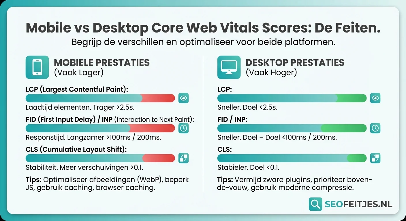Infographic over: Mobile vs desktop Core Web Vitals scores