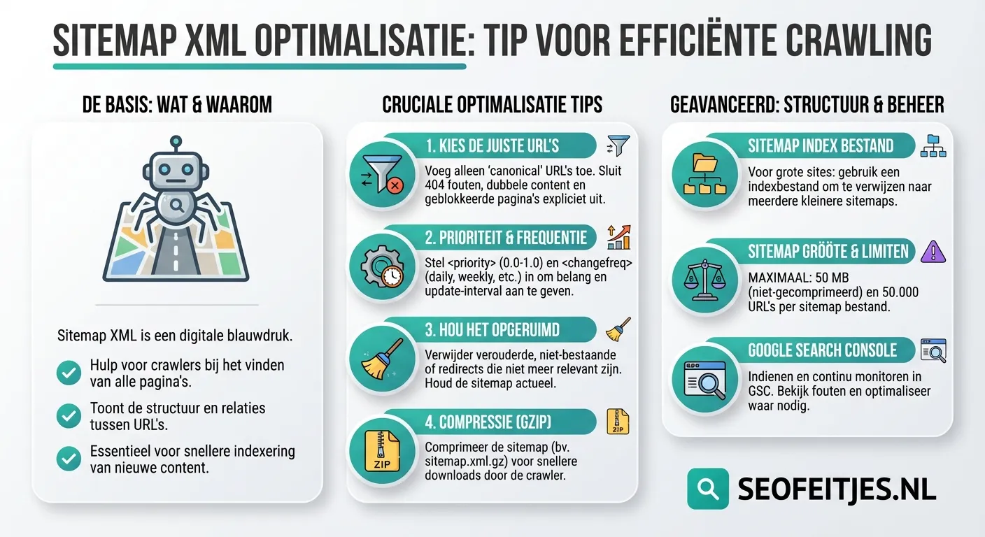 Infographic over: Sitemap XML optimalisatie voor efficiëntere crawling