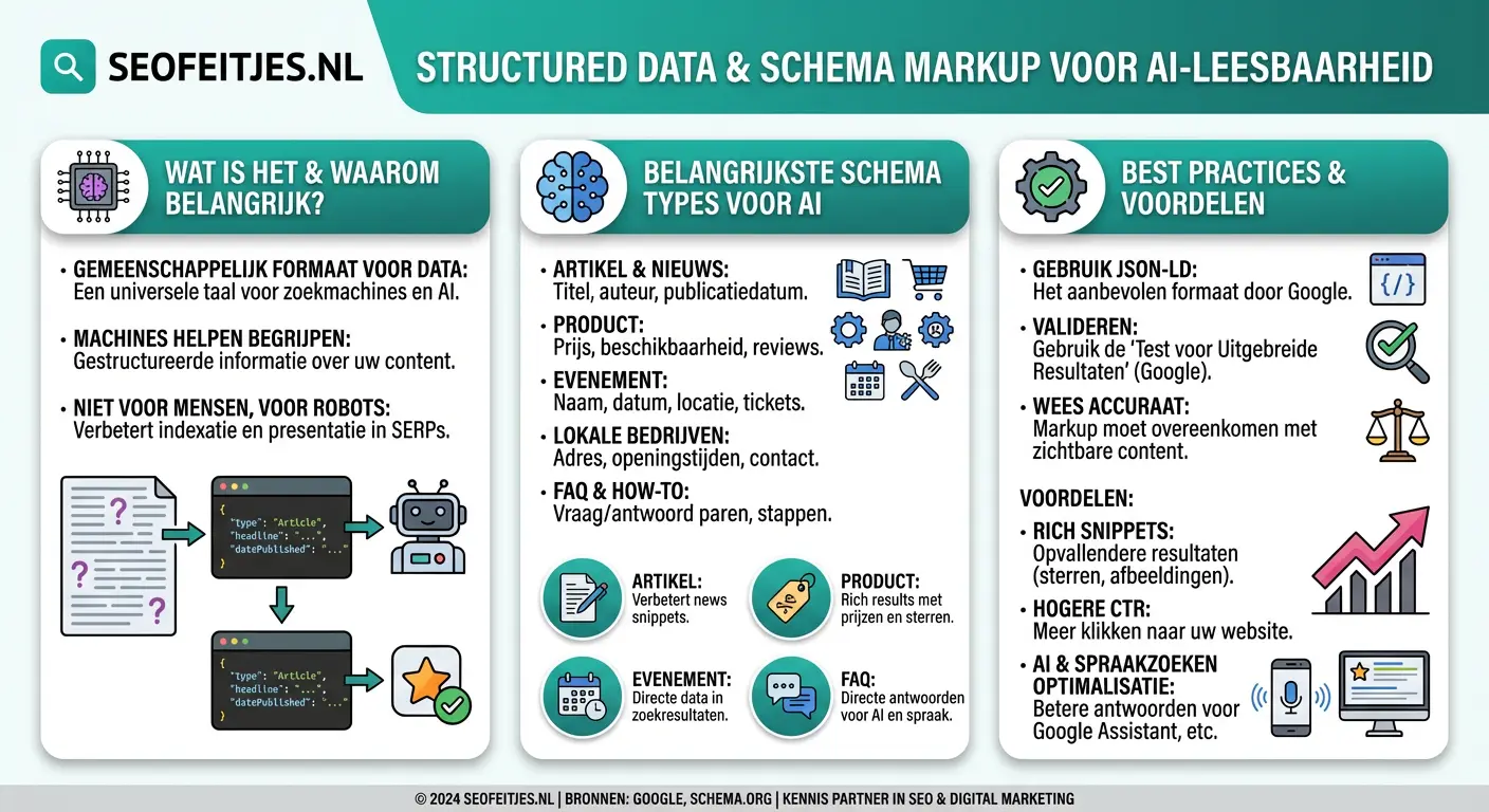 Infographic over: Structured data en schema markup voor AI-leesbaarheid