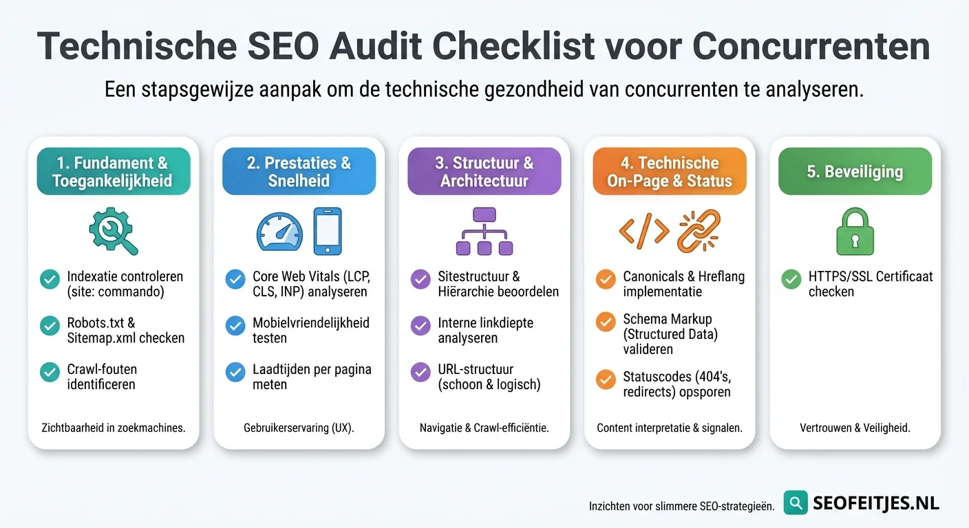 Infographic over: Technische SEO audit checklist voor concurrenten