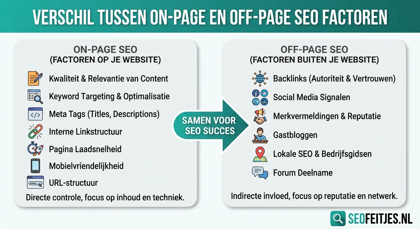 Infographic over: Verschil tussen on-page en off-page SEO factoren
