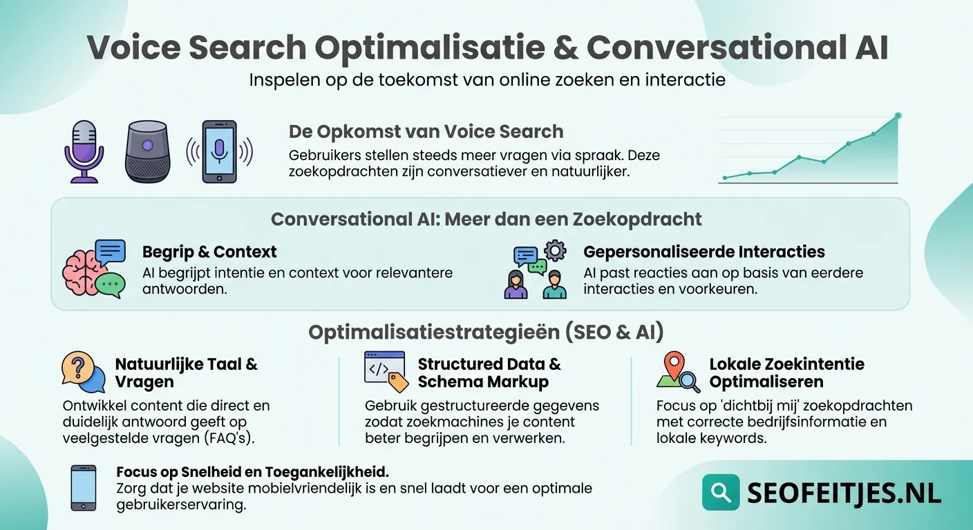 Infographic over: Voice search optimalisatie en conversational AI