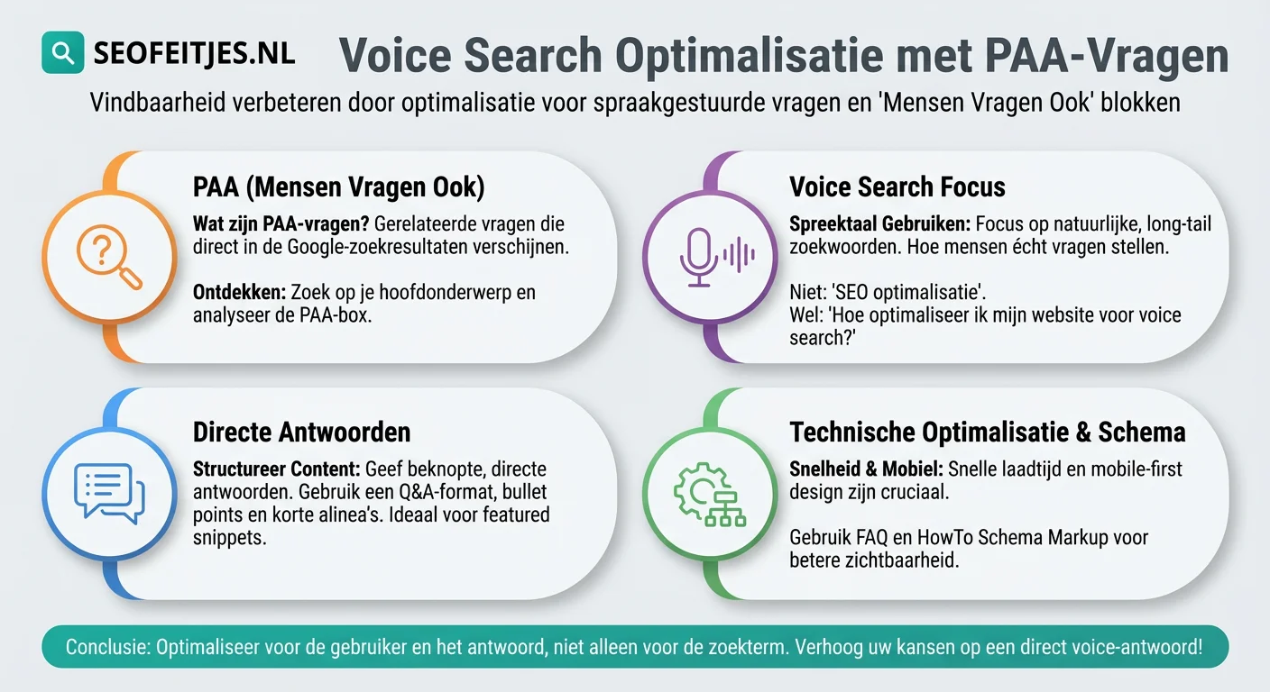 Infographic over: Voice search optimalisatie met PAA-vragen
