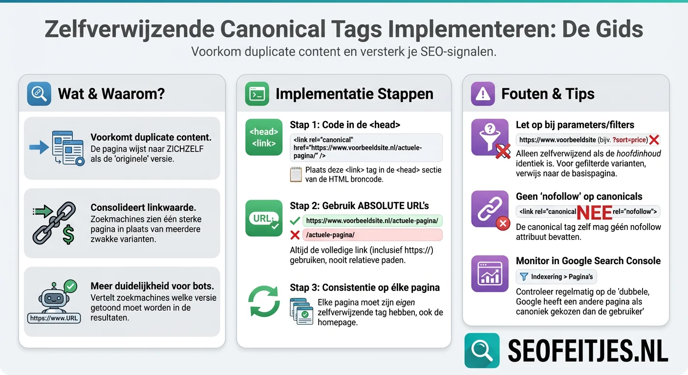 Infographic over: Zelfverwijzende canonical tags implementeren