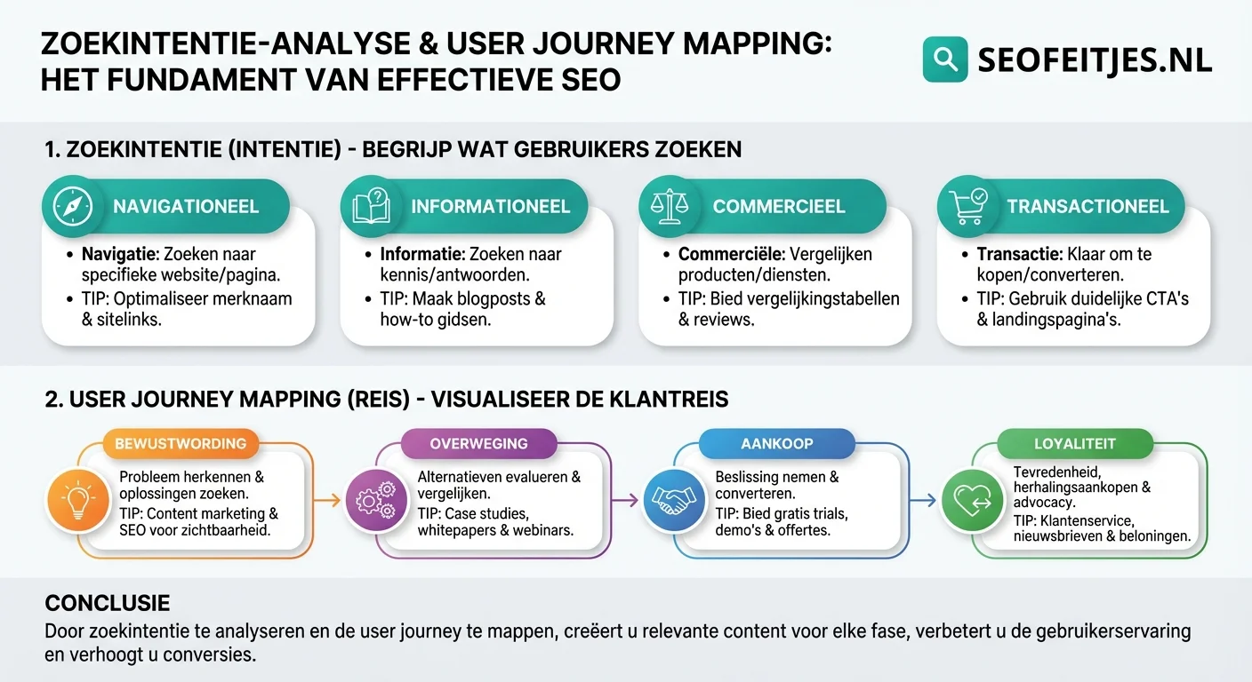 Infographic over: Zoekintentie-analyse en user journey mapping